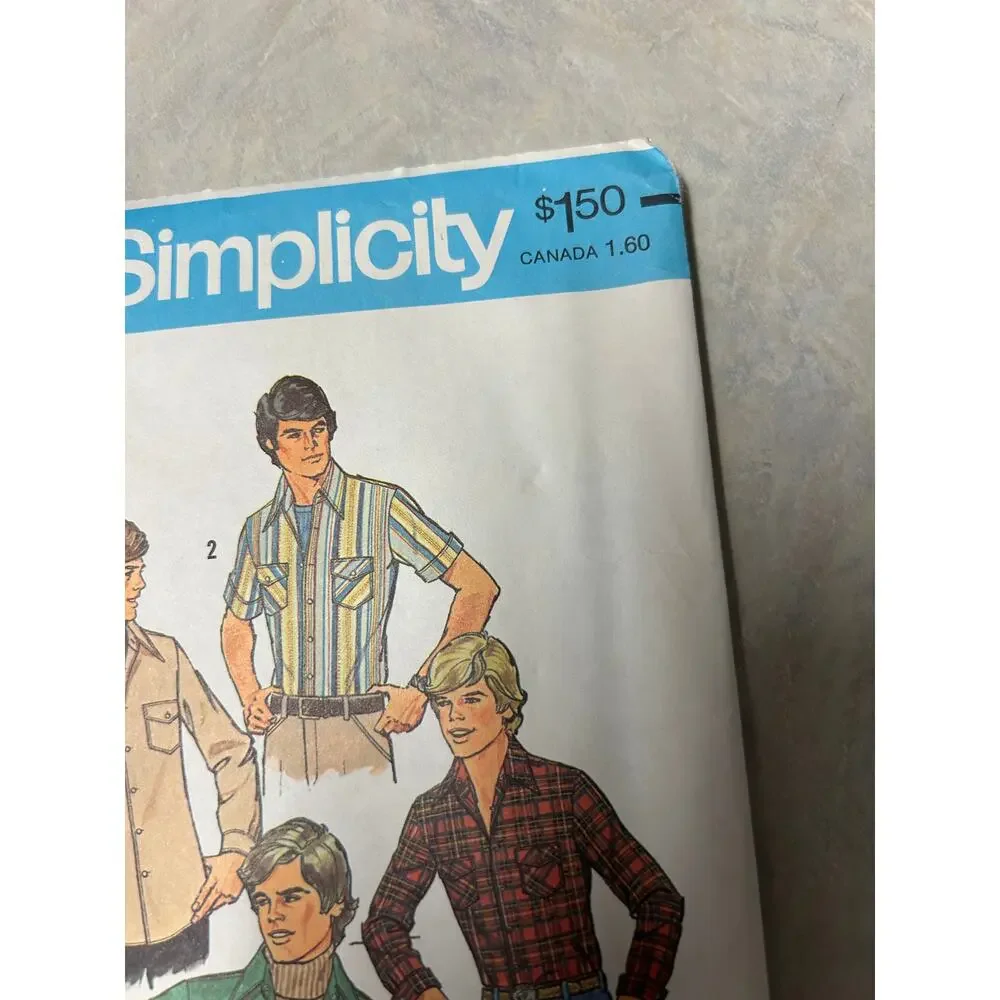 Vintage 1970's Simplicity Pattern #7680‎ Teen Boys Shirt Size 16